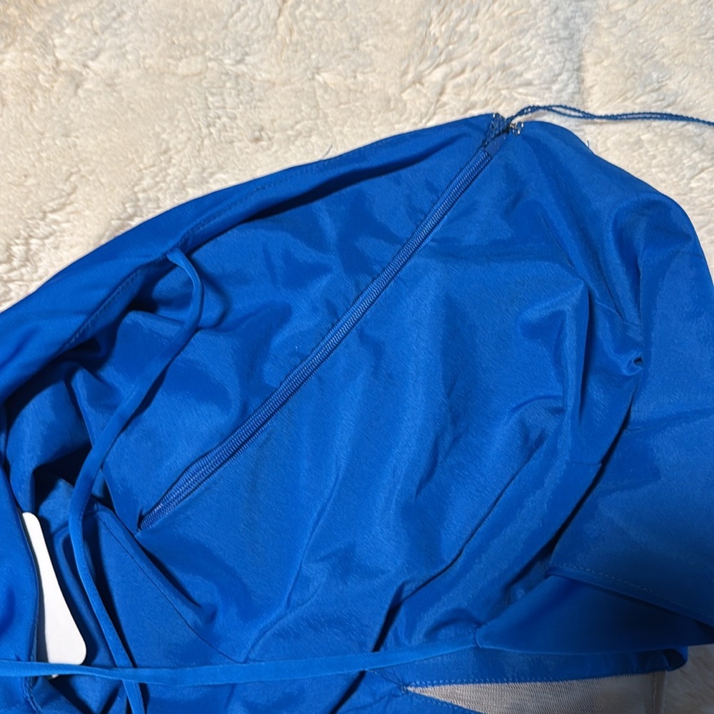 Aidan Mattox size 14R halter drape royal blue formal gown. - Picture 7 of 13